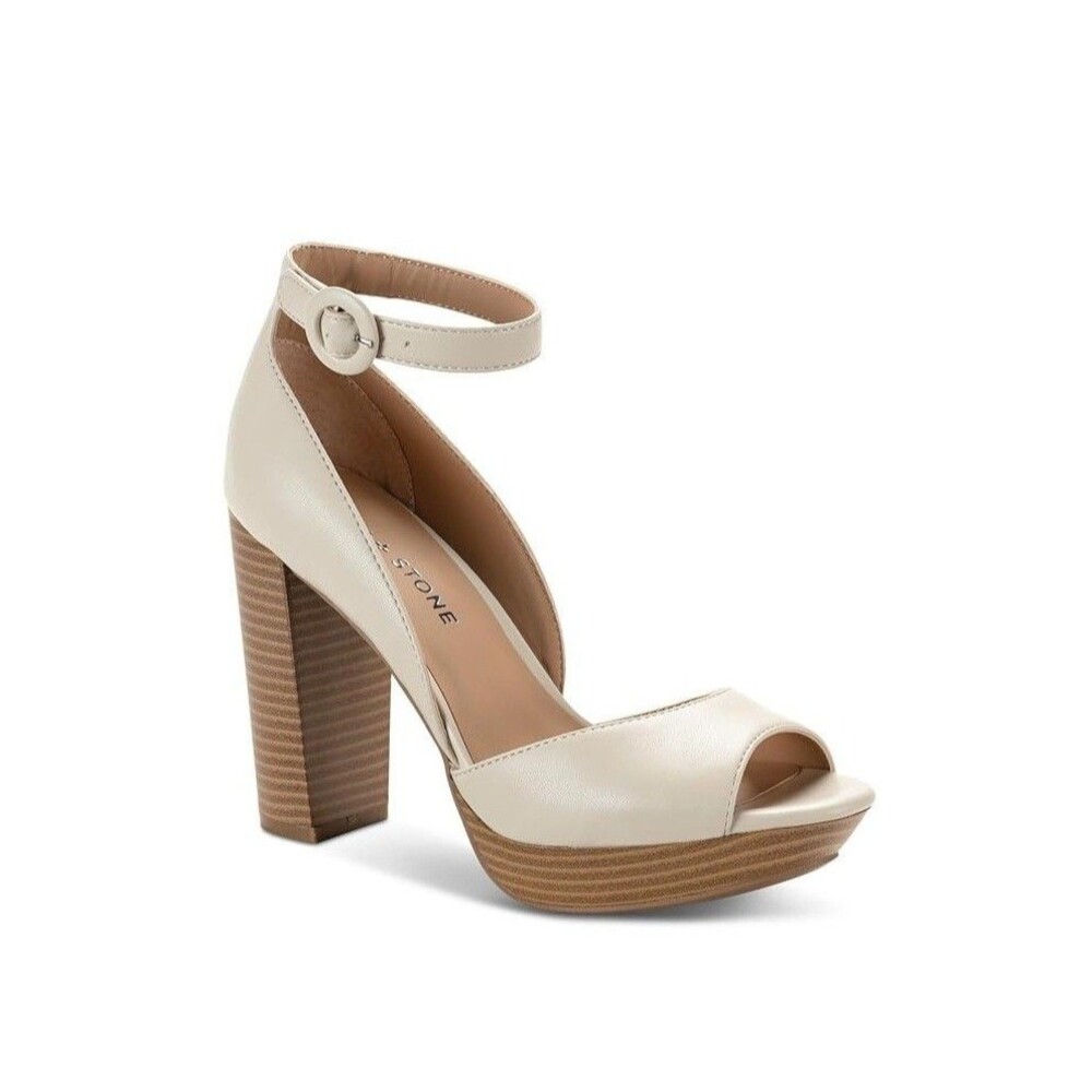 Sun Stone Womens 9.5 M Bone Smooth Reeta Peeptoe Platform Heels NIB XJ5